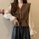 Осенний трикотажный кардиган, комплект, лонгслив, большой размер, рукава фонарики