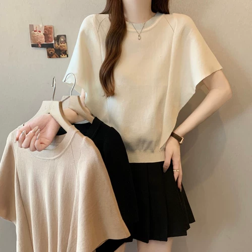 Летняя трикотажная цветная футболка, большой размер, круглый воротник