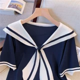 Летняя ретро военно-морская футболка, большой размер, подходит для полных девушек, свободный крой, по фигуре