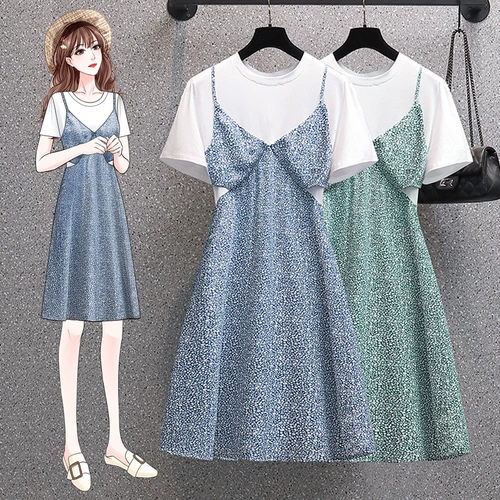 Летний модный ретро комплект, платье, большой размер, коллекция 2022, подходит для полных девушек