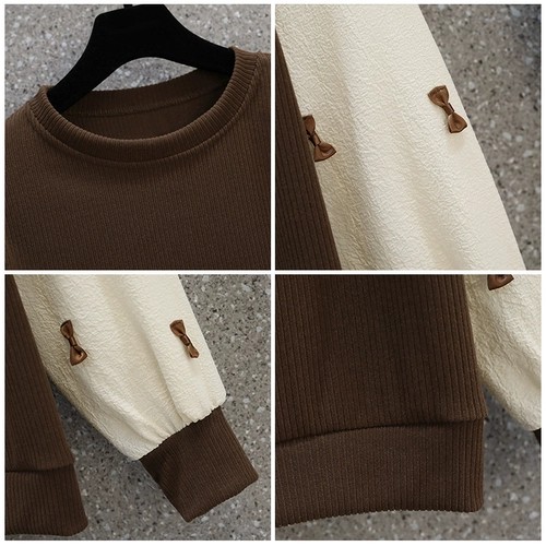 Осенний комплект с бантиком, трикотажный свитер, большой размер, коллекция 2022, подходит для полных девушек, по фигуре