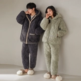 Коралловая бархатная демисезонная стеганая пижама для влюбленных, утепленная толстовка с капюшоном подходит для мужчин и женщин, увеличенная толщина, коллекция 2023