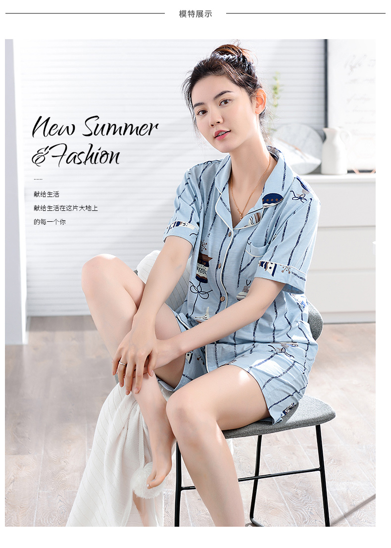 2017 vài bộ đồ ngủ mùa hè cotton cardigan màu rắn ngắn tay quần short nữ nam đơn giản của phần mỏng dịch vụ nhà phù hợp với