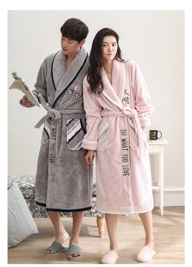 Váy ngủ mùa đông san hô nhung dài phần dày gợi cảm phiên bản Hàn Quốc của đồ ngủ nữ dễ thương mùa thu và áo choàng nam flannel quần áo ngủ nữ