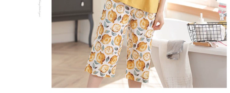 Bộ đồ ngủ mùa hè dành cho nữ Bộ đồ cotton tay áo crop top Quần hai mảnh mùa hè mỏng tay áo ngắn mặc ở nhà đồ bộ thun