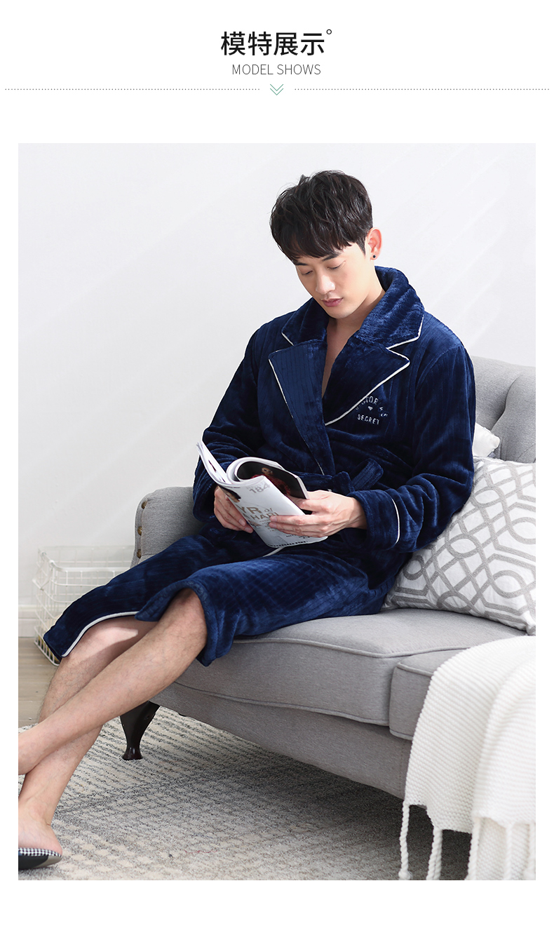 Flannel áo choàng nam mùa đông dày áo choàng tắm dài đồ ngủ nam kích thước lớn ấm áp nhung nhung áo choàng tắm mùa thu và mùa đông áo choàng lụa ngủ đẹp
