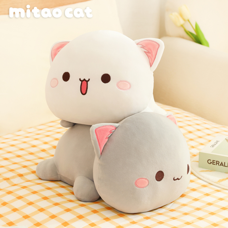Peach Cat Plush Doll Cute Cartoon Toy 3D Expression Pack Doll Sleeping Pillow Comfort Toy
