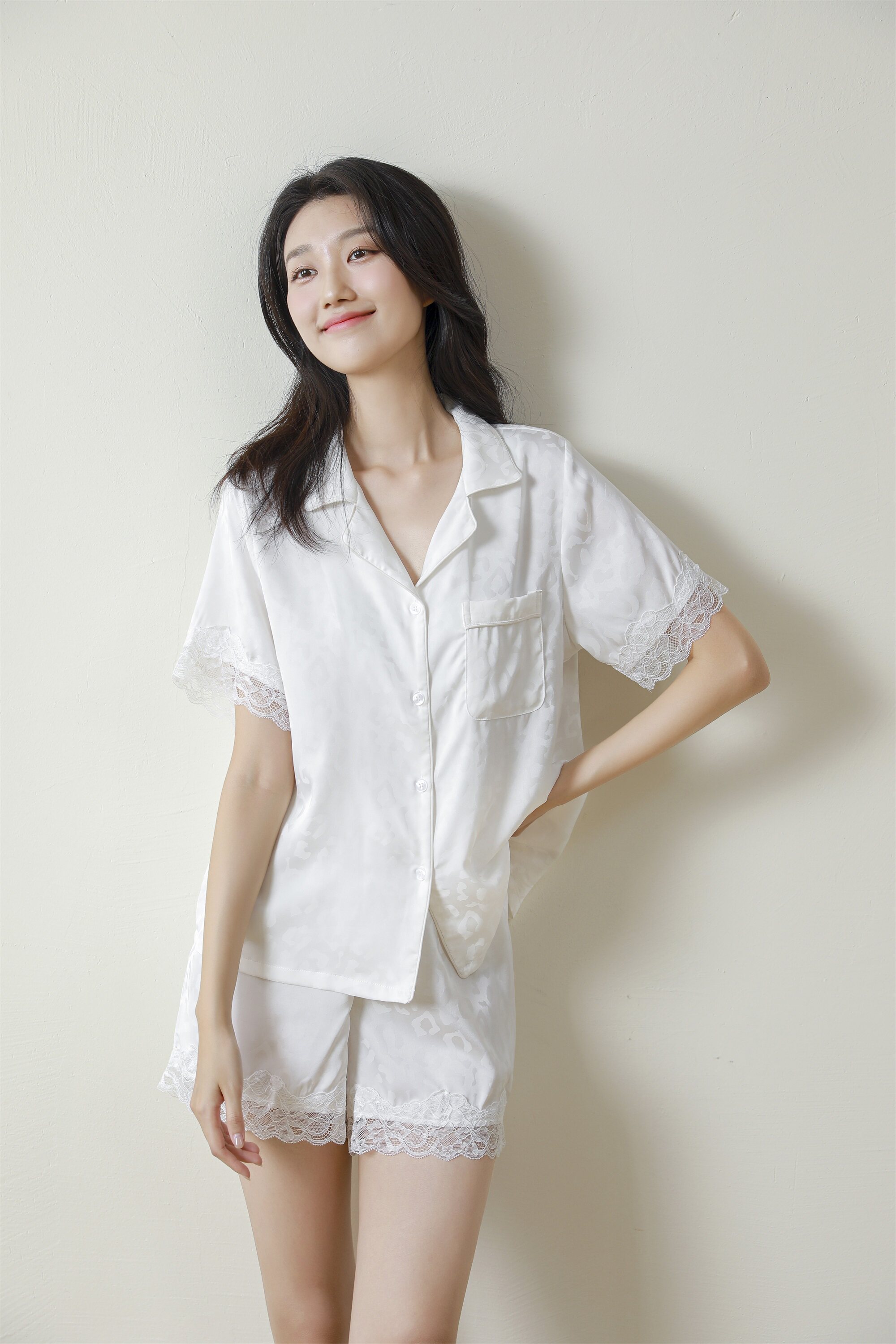 Летняя шелковая пижама, комплект, для влюбленных, короткий рукав 