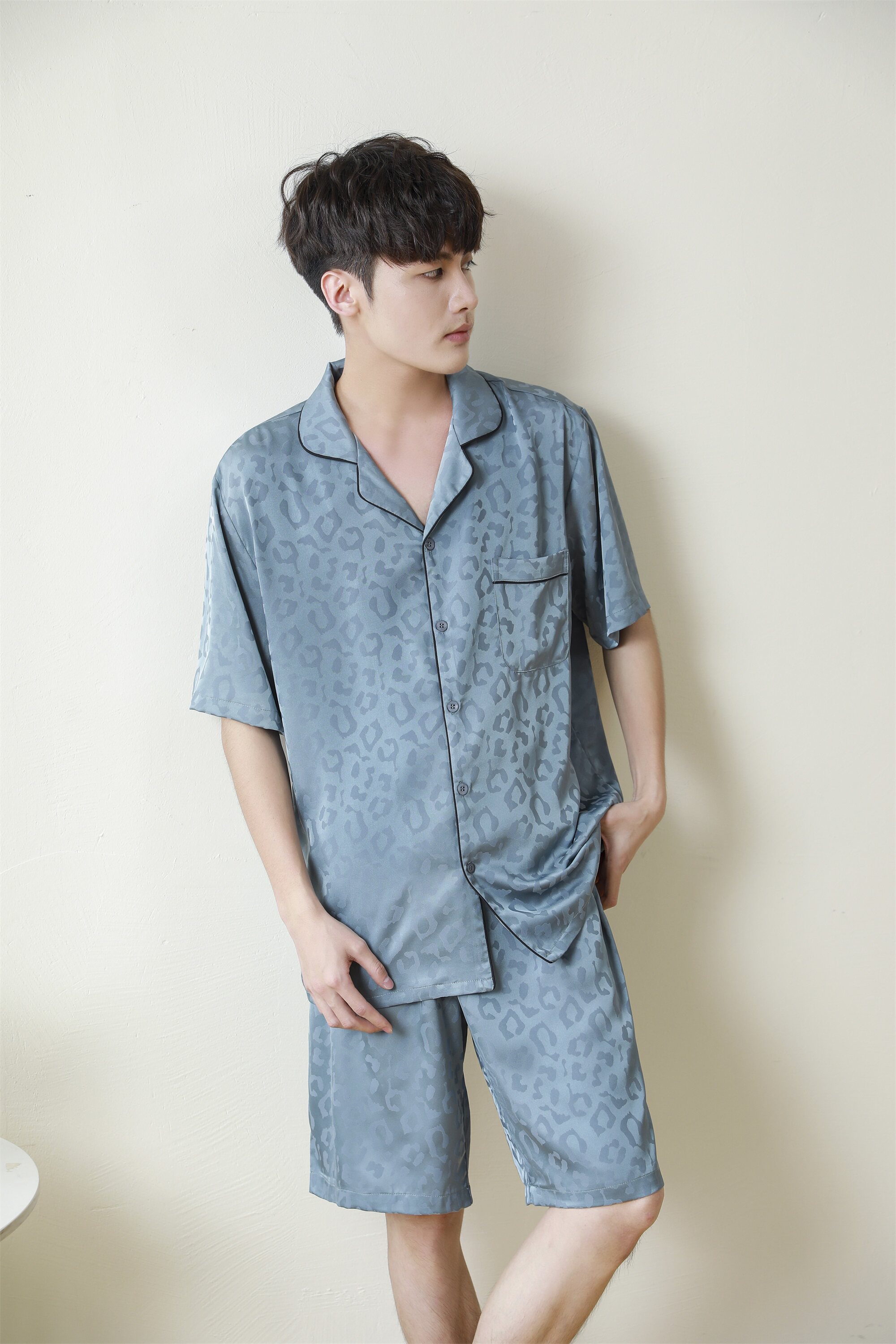 Летняя шелковая пижама, комплект, для влюбленных, короткий рукав 