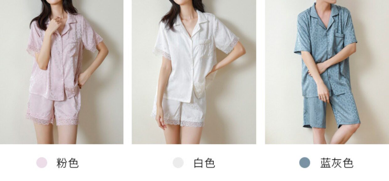 Летняя шелковая пижама, комплект, для влюбленных, короткий рукав 