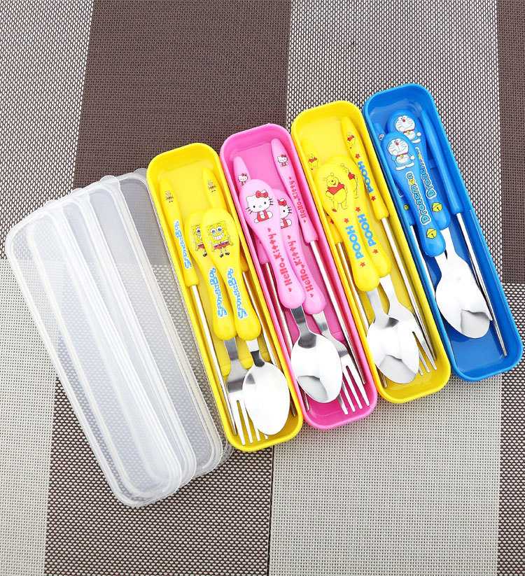 Children elementary school children 304 stainless steel cutlery spoon fork chopsticks Three sets of portable with containing cartoon