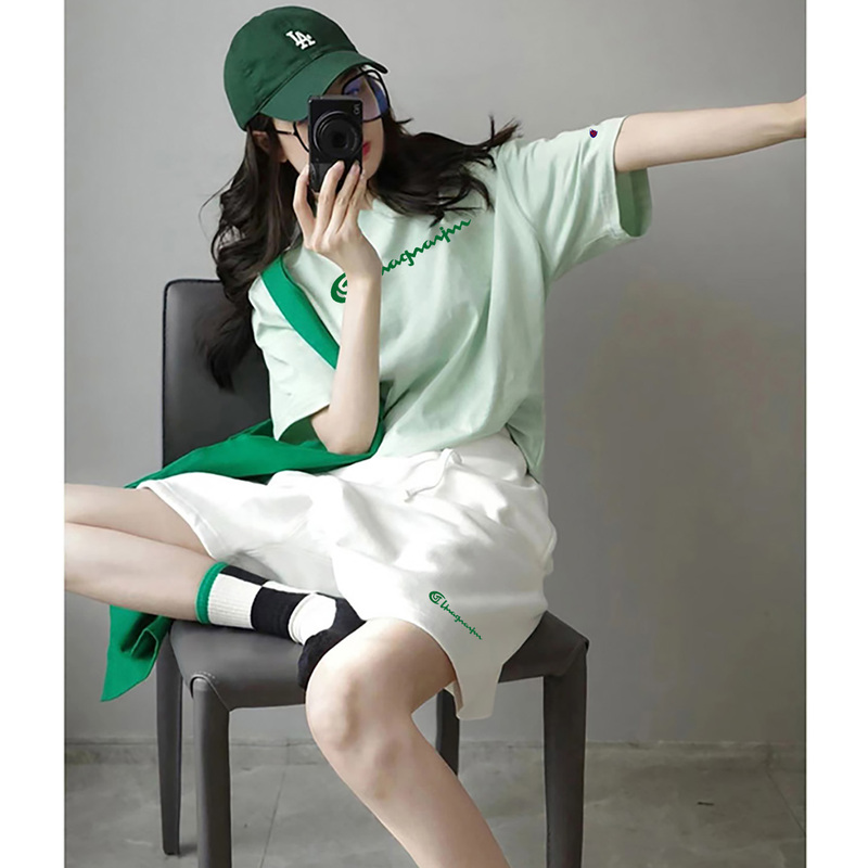 Champion Pure Cotton Casual Sports Suit Shorts for Women, Spring and Summer Couple Style, ins Trendy Brand Short-Sleeved T-Shirt Two-Piece Set