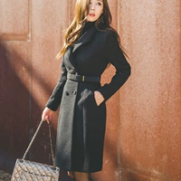 Áo len mùa thu đông 2018 màu đen cổ áo phù hợp với quý cô mảnh mai khí chất phần dài áo len nữ - Trung bình và dài Coat áo khoác nữ mùa đông
