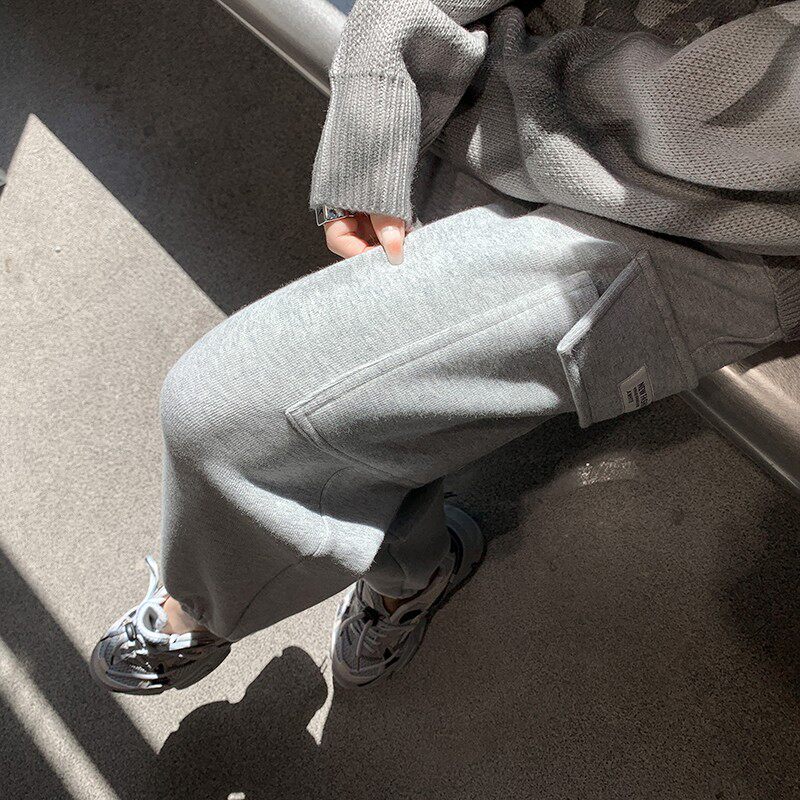 Lamb fluff sweater plus thick winter wear female pants loose small feet nine points casual cotton pants