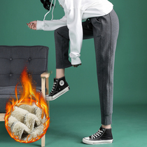 Lamb velvet pants womens dark gray plus velvet thickened warmth and thin autumn and winter womens loose bunches in Harlan cotton pants