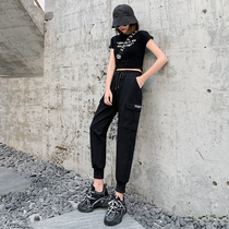 Beam Footed Pants Womens Summer Slim Fit Slim High Waist Loose Bf Straight Barrel Super Fire Black Casual Sports Pants Tide