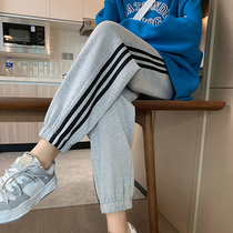 Spring Autumn Sweatpants Women Loose Bunches High Waisted Light Cage Pants 2022 New Springtime New Display Slim Casual Sports Pants