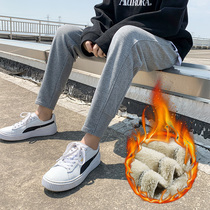 Lamb cashmere sweatpants womens autumn and winter wear plus velvet thickened loose bunches feet nine-point small casual cotton pants