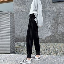 Gold Velvet Sports Pants Woman Spring Autumn Season 2021 New Loose Bunches Top Straight Drum High Waist 100 Hitch Slim Casual Wear Pants