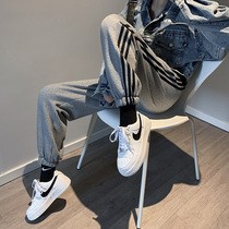 Spring Autumn Season Grey Sports Pants Women Loose Bunches 2021 New Casual 90% Winter Plus Suede Thickened