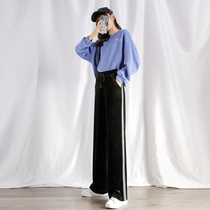 Gold Velvet Broadlegged Pants Woman High Waist Pituitary Pendant Sensation 2021 Autumn Winter New Straight Cylinder Conspicuously Casual Tugging Long Pants