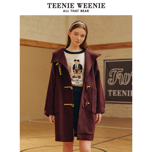 TeenieWeenie Cubs Preppy Wool Coat Women's Horn Buckle Sheep Wool Mid-Long Autumn and Winter Coat