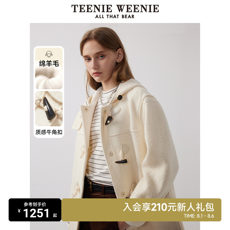 TeenieWeenie Bear レディース カレッジスタイル ホーンボタン ウールコート シープウール フード付きジャケット