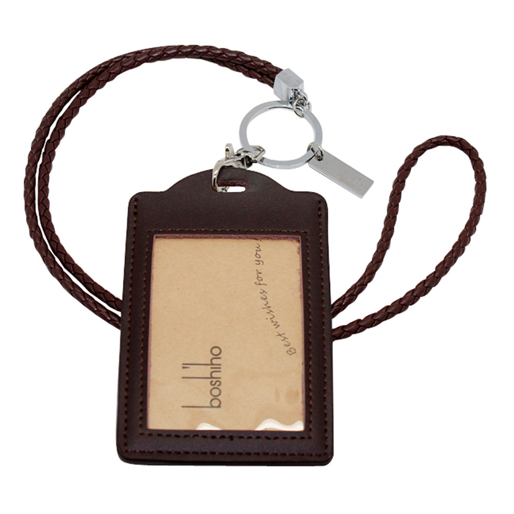 Cow Leather Handmade Credential Sleeve Genuine Leather Work Certificate Sleeve Chest Card Work Card with Knitted Hanging Neck Rope Pendant