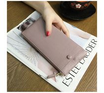 2017 new cowhide ultra-thin zipper womens long wallet leather simple fashion wallet soft leather wear-resistant