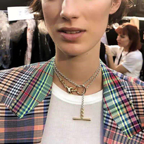 European and American fashion hundred and two color splicing chain OT necklace cold wind personality minimalist network red temperament knock chain tide