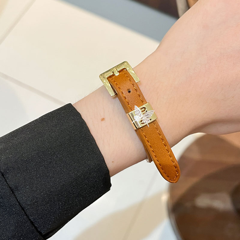 2024 New Miuuim Brand Solid Color Leather Letter Metal Buckle Bracelet for Men and Women, Couple Style Bracelet Jewelry
