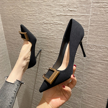 High Heels Children 2021 New 100 Hitch Pointed Mesh Red Thin Heel Single Shoes Black Niche Design Name Yuan Spring Autumn
