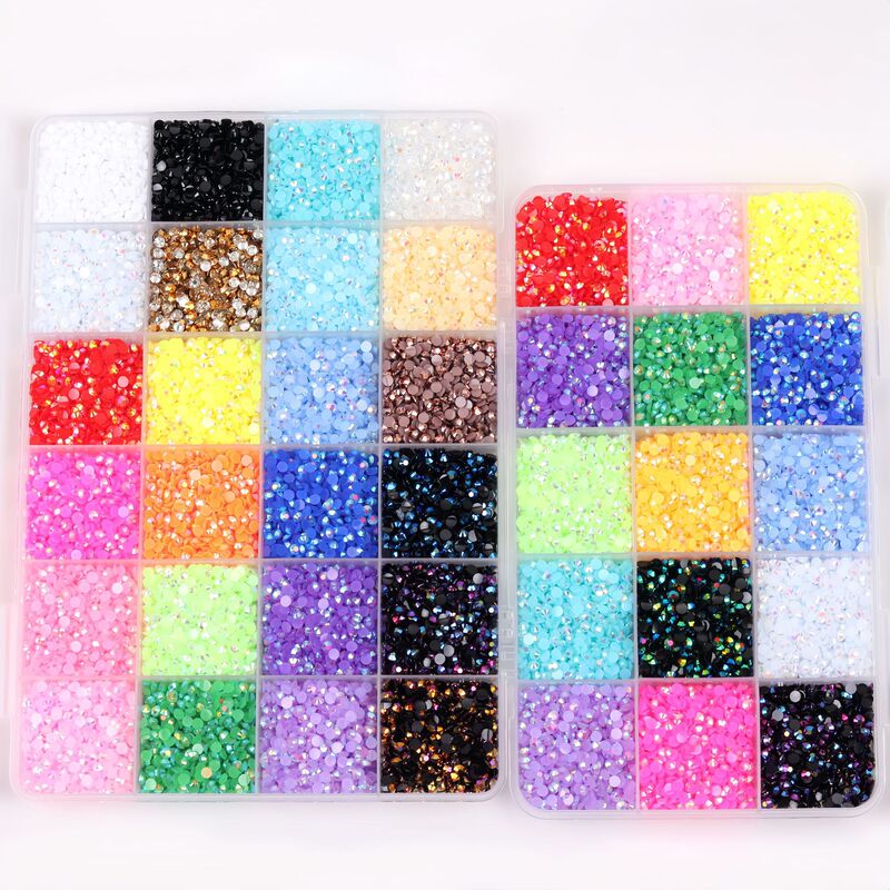 24-Piece Nail Art Candy Flat-Bottom Set Ab Semi-Circle Imitation Pearl New Resin Rhinestone Nail Decoration Box