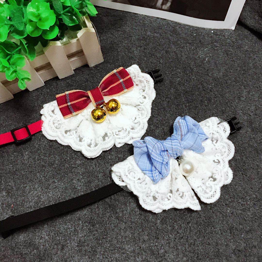 Cats and dogs lace bow collars bells teddy bear accessories cat collar necklaces bibs small dogs