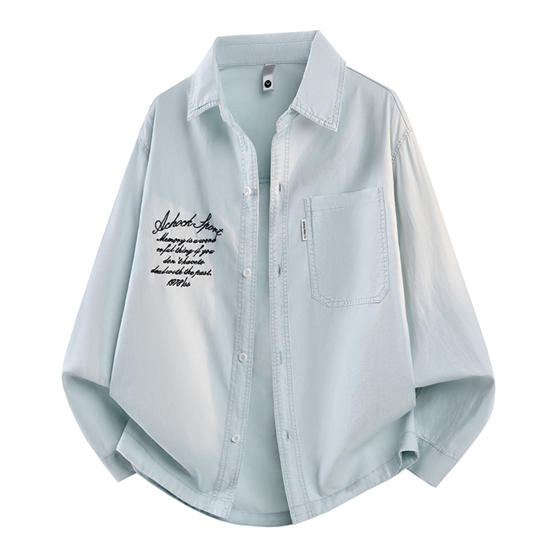 American Retro Pure Cotton Shirt for Boys, Spring and Summer Thin Style, Trendy and Stylish for Teenagers and Middle School Students