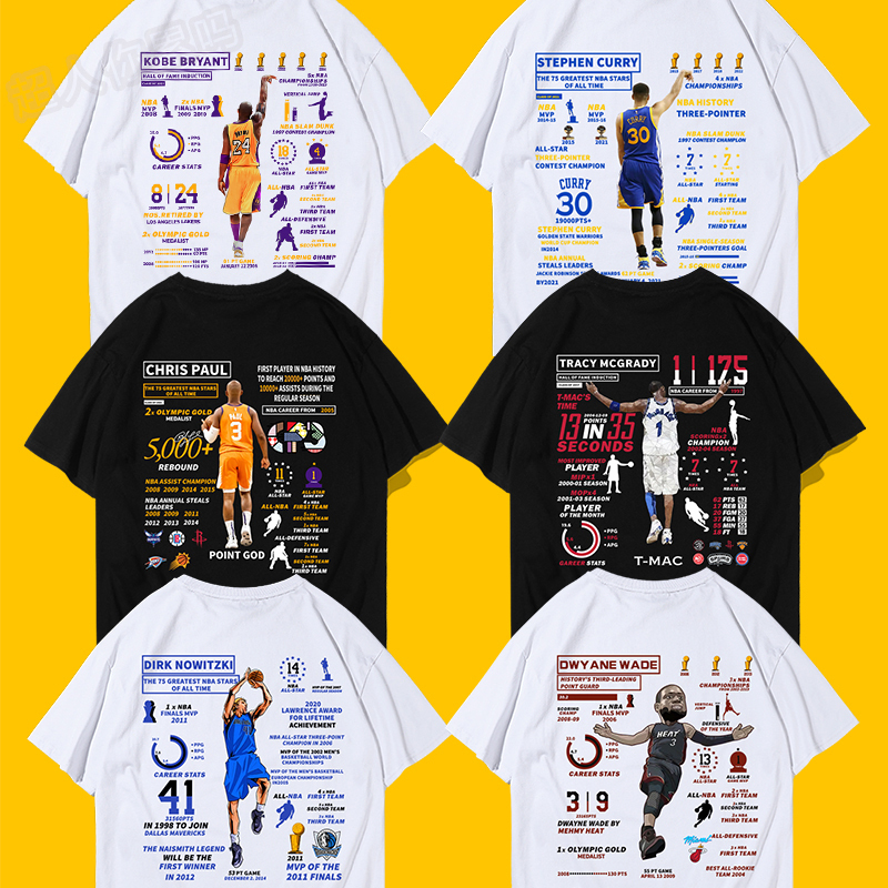 Celebrity Athletes' Lifetime Achievement Short-Sleeve T-Shirt Kobe Curry Paul Mcgrady Wade Commemorative Career Half-Sleeve