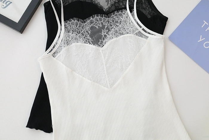 Áo yếm nữ mùa hè mới gợi cảm ren khâu sợi cotton Slim mặc bên ngoài chạm đáy áo sơ mi không tay thủy triều