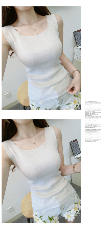 Mùa hè mới phiên bản Hàn Quốc của màu rắn sáng lụa đan sling đáy áo ngắn đoạn không tay mặc vest hàng đầu