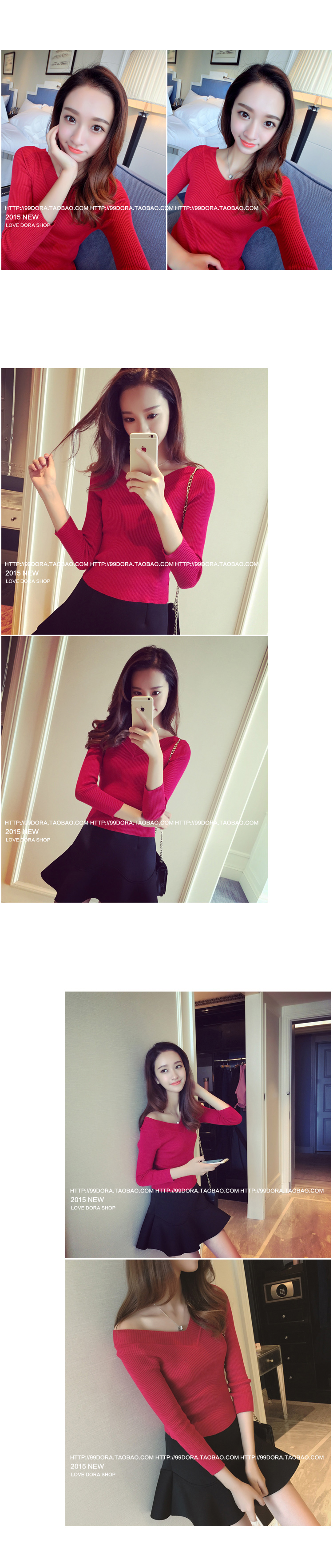 Mùa thu mới phiên bản Hàn Quốc của chiếc áo len tự tay V của phụ nữ áo len dài tay lệch vai áo len phần mỏng là áo mỏng áo len nữ cộc tay