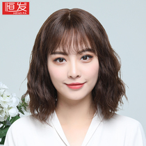 Wig woman short hair short curly hair set female real hair silk full headgear middle-aged round face mom real hair cover natural summer