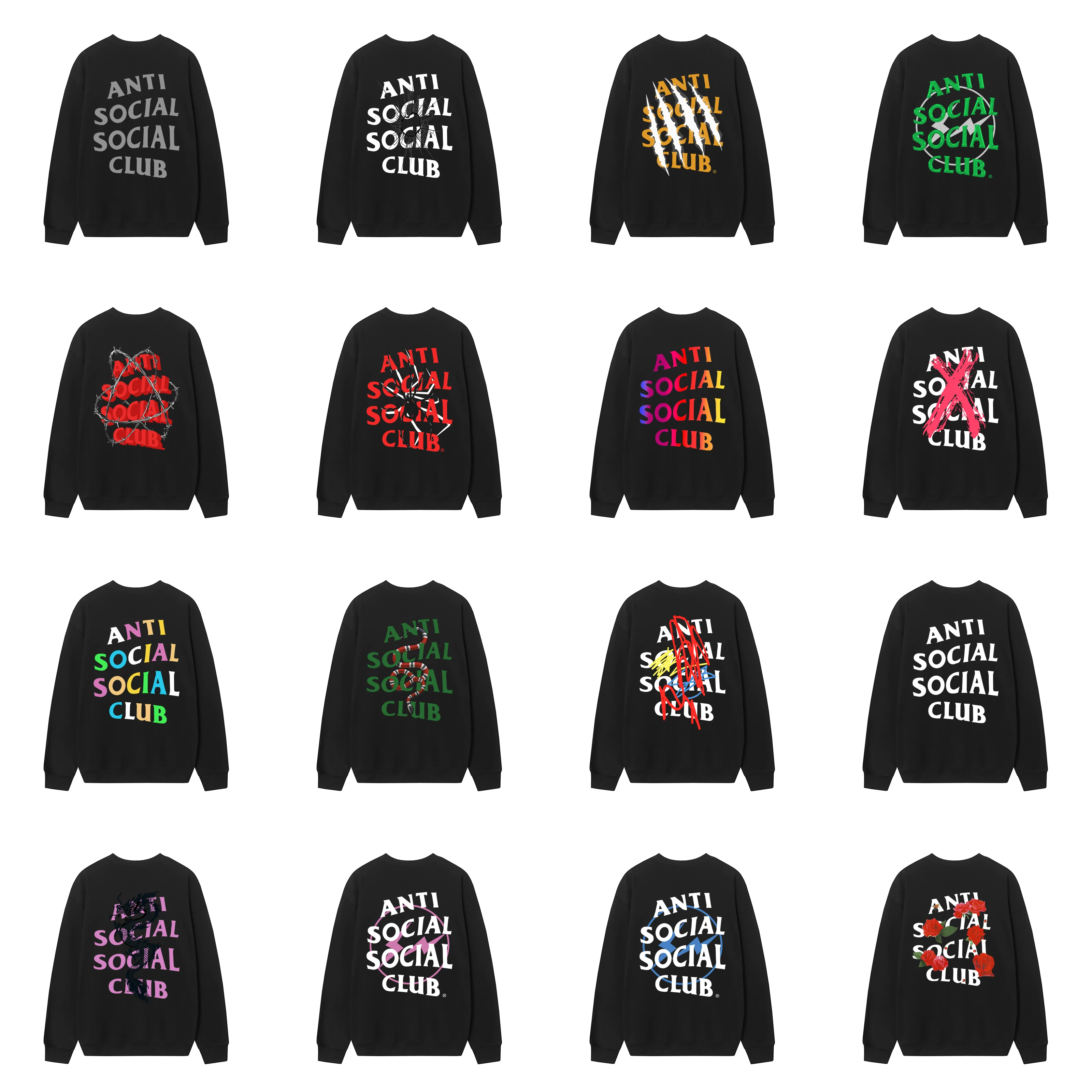 ANTI SOCIAL SOCIAL CLUB ASSC базовый отражающий принт китайского дракона осень-зима круглого выреза толстая хлопчатобумажная ткань