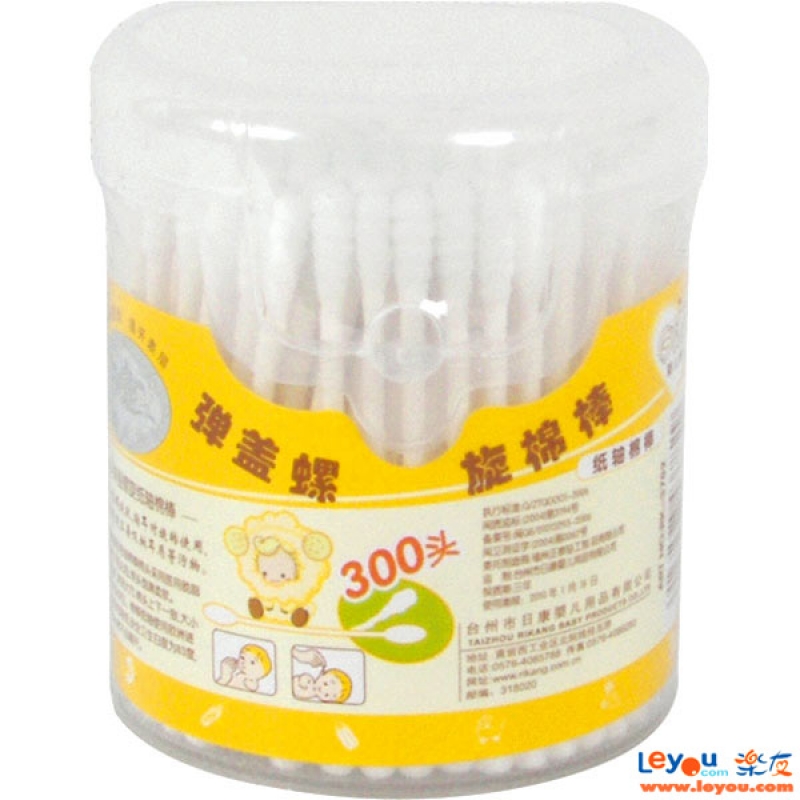日康弹盖螺旋纸轴棉棒300头 纸轴棉棒 新生儿宝宝耳鼻清洁纯棉