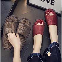 Japanese Summer Tennis Red Couple Fabric Linen Gp Sandals Slippers for men and women Home Anti-slip Four Seasons Cotton Linen Slippers Silent