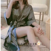 Japanese Ice Silk thin pajamas womens summer white sexy gp robe seven-point sleeve kimono bathrobe spring and autumn home wear