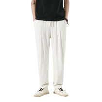 Summer mens casual pants Chinese style trousers plus fat plus size youth loose linen pants stretch straight cotton and linen pants