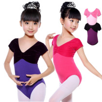 Children Dance Suit Womens Summer Practice Gongfu Girl Velvet Conserved Short Sleeve National Exam Grade Chinese Dance Costumes