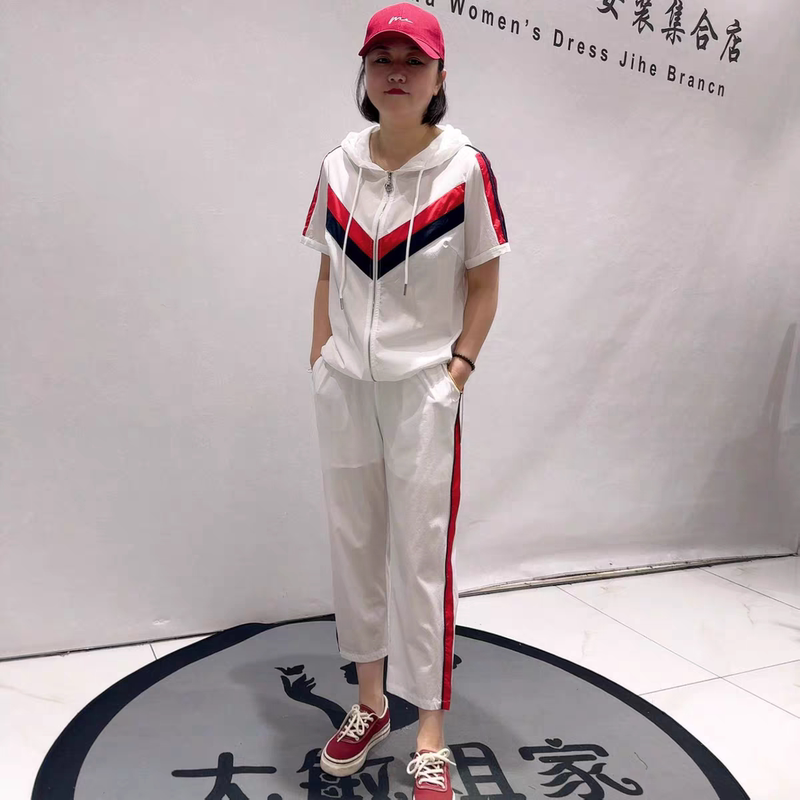 5738 Rui Na Yilian Summer New Zip-Up Hooded Top Paired with Sporty Casual Pants Two-Piece Set Plus Size