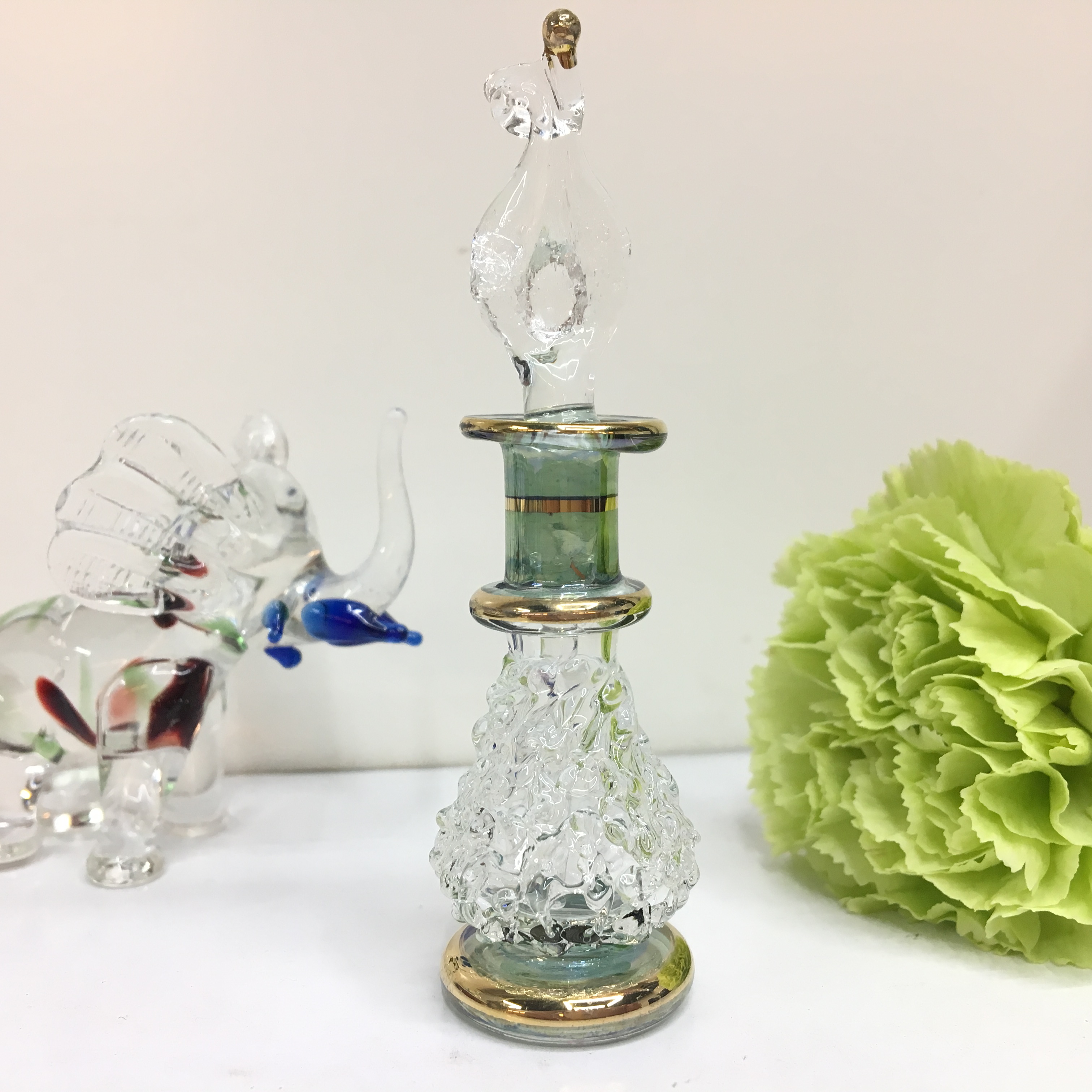 Egypt flavor glass Egypt folk arts and crafts oil bottles hollowed-out style green 5cm