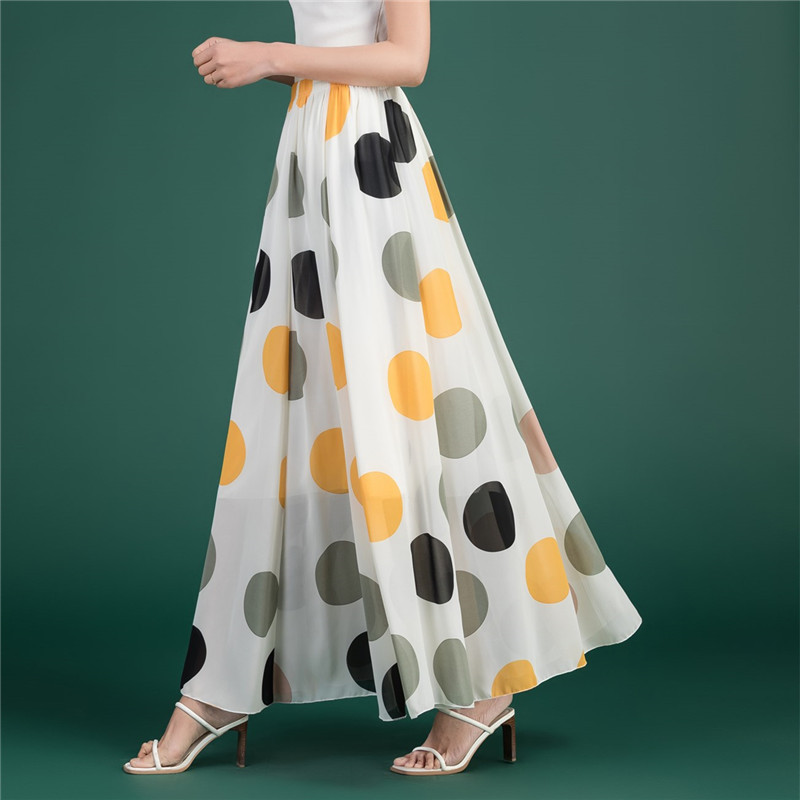 Chiffon Skirt, Long Skirt, New Summer Skirt, Polka Dot Women's A-Line Polka Dot Floral Dance Skirt, Large Hem Half Skirt