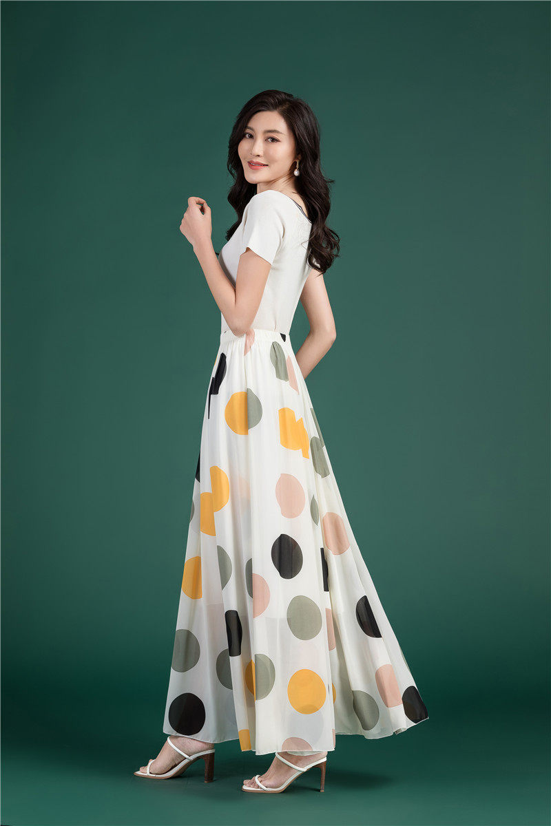 Female Summer Elegant Plus Size 4XL 5XL 6XL Fashion Polka Dot Black Chiffon Long Maxi Ladies Skirts for Womens